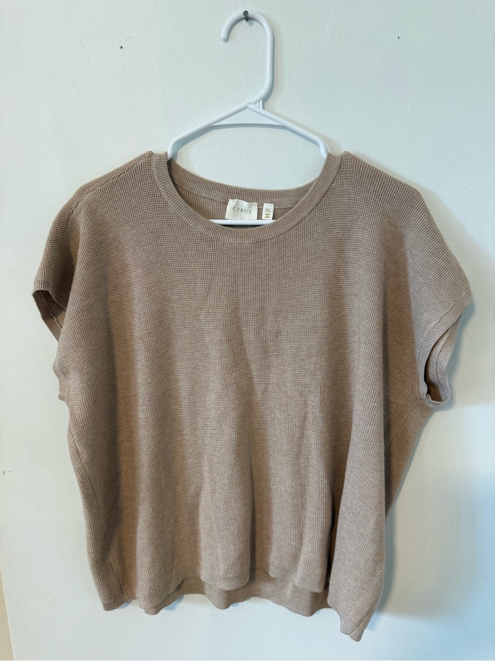 Cyrus Neutral Taupe Short Sleeve Knit Sweater